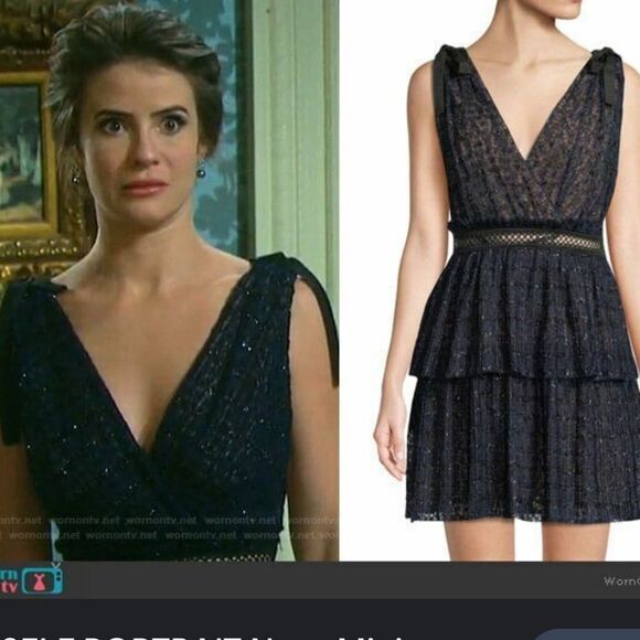 Self-Portrait V-Neck Metallic  Mesh Navy Dress - Picture 6 of 13